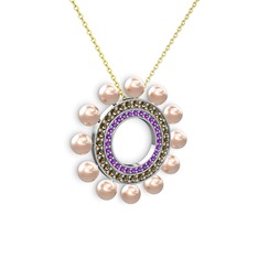 Pembe inci, ametist ve dumanlı kuvars 925 ayar gümüş kolye (40 cm gümüş rolo zincir)