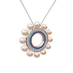 Velinda İnci Kolye - Pembe inci, lab safir ve akuamarin 18 ayar rose altın kolye (40 cm beyaz altın rolo zincir) #1tmditg