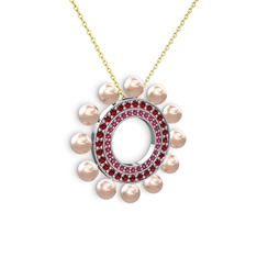 Velinda İnci Kolye - Pembe inci, rodolit garnet ve garnet 8 ayar beyaz altın kolye (40 cm altın rolo zincir) #1tqyu3d
