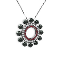 Velinda İnci Kolye - Siyah inci, garnet ve swarovski 925 ayar siyah rodyum kaplama gümüş kolye (40 cm gümüş rolo zincir) #1u3z86z
