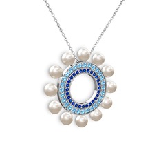 Inci, lab safir ve akuamarin 18 ayar beyaz altın kolye (40 cm beyaz altın rolo zincir)