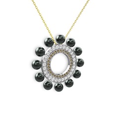 Velinda İnci Kolye - Siyah inci, dumanlı kuvars ve swarovski 14 ayar beyaz altın kolye (40 cm gümüş rolo zincir) #1u9v6il