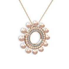 Velinda İnci Kolye - Pembe inci, akuamarin ve pırlanta 925 ayar rose altın kaplama gümüş kolye (0.2464 karat, 40 cm rose altın rolo zincir) #1uznznm