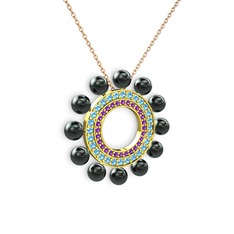 Velinda İnci Kolye - Siyah inci, ametist ve akuamarin 925 ayar altın kaplama gümüş kolye (40 cm rose altın rolo zincir) #1v0vhcb