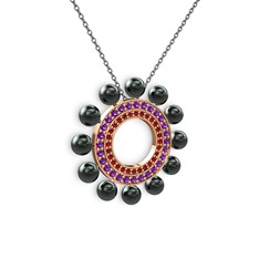 Velinda İnci Kolye - Siyah inci, garnet ve ametist 18 ayar rose altın kolye (40 cm gümüş rolo zincir) #1v50zrr