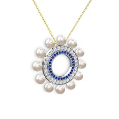 Velinda İnci Kolye - Inci, lab safir ve swarovski 14 ayar beyaz altın kolye (40 cm gümüş rolo zincir) #1vg3an2