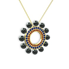 Velinda İnci Kolye - Siyah inci, garnet ve lab safir 925 ayar altın kaplama gümüş kolye (40 cm gümüş rolo zincir) #1vpjt