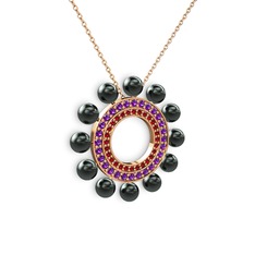 Velinda İnci Kolye - Siyah inci, garnet ve ametist 14 ayar rose altın kolye (40 cm gümüş rolo zincir) #1vteei8