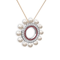 Velinda İnci Kolye - Inci, garnet ve pırlanta 18 ayar beyaz altın kolye (0.2464 karat, 40 cm rose altın rolo zincir) #1wfjcxa