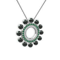 Siyah inci, swarovski ve yeşil kuvars 925 ayar gümüş kolye (40 cm gümüş rolo zincir)