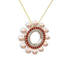 Pembe inci, akuamarin ve garnet 925 ayar rose altın kaplama gümüş kolye (40 cm altın rolo zincir)