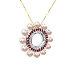 Pembe inci, swarovski ve garnet 925 ayar gümüş kolye (40 cm altın rolo zincir)