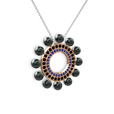 Velinda İnci Kolye - Siyah inci, lab safir ve siyah zirkon 18 ayar rose altın kolye (40 cm gümüş rolo zincir) #1xb9sww