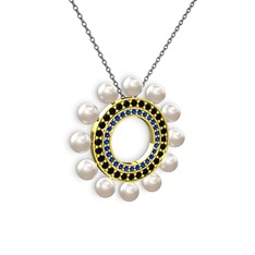 Inci, lab safir ve siyah zirkon 8 ayar altın kolye (40 cm gümüş rolo zincir)