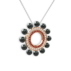 Velinda İnci Kolye - Siyah inci, garnet ve pırlanta 8 ayar rose altın kolye (0.2464 karat, 40 cm beyaz altın rolo zincir) #1xpeiy7