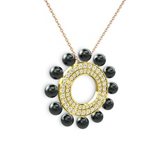 Velinda İnci Kolye - Siyah inci ve swarovski 18 ayar altın kolye (40 cm rose altın rolo zincir) #1xyacl5