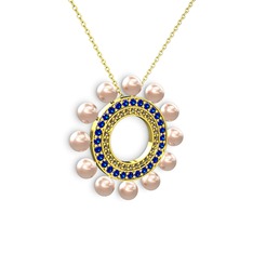 Pembe inci, dumanlı kuvars ve lab safir 18 ayar altın kolye (40 cm altın rolo zincir)