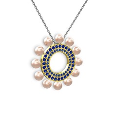 Pembe inci ve lab safir 925 ayar altın kaplama gümüş kolye (40 cm gümüş rolo zincir)