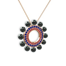 Velinda İnci Kolye - Siyah inci, rodolit garnet ve lab safir 14 ayar rose altın kolye (40 cm gümüş rolo zincir) #1yujmz4