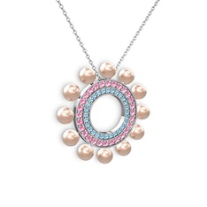Velinda İnci Kolye - Pembe inci, akuamarin ve pembe kuvars 925 ayar gümüş kolye (40 cm beyaz altın rolo zincir) #1z0s3wi
