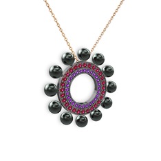 Velinda İnci Kolye - Siyah inci, ametist ve rodolit garnet 925 ayar siyah rodyum kaplama gümüş kolye (40 cm gümüş rolo zincir) #24m7my