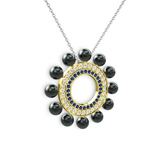 Velinda İnci Kolye - Siyah inci, lab safir ve swarovski 14 ayar altın kolye (40 cm beyaz altın rolo zincir) #25h62j
