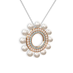 Velinda İnci Kolye - Inci, akuamarin ve pırlanta 18 ayar rose altın kolye (0.2464 karat, 40 cm beyaz altın rolo zincir) #2hsezk