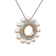 Inci, dumanlı kuvars ve akuamarin 8 ayar rose altın kolye (40 cm gümüş rolo zincir)