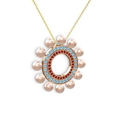Velinda İnci Kolye - Pembe inci, garnet ve akuamarin 14 ayar rose altın kolye (40 cm altın rolo zincir) #35kp16