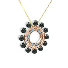 Velinda İnci Kolye - Siyah inci, akuamarin ve swarovski 8 ayar rose altın kolye (40 cm altın rolo zincir) #37n040