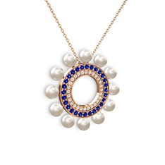 Velinda İnci Kolye - Inci, swarovski ve lab safir 14 ayar rose altın kolye (40 cm rose altın rolo zincir) #4b2u9m