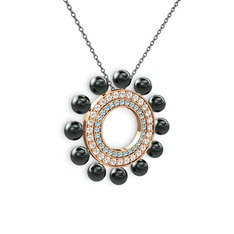 Velinda İnci Kolye - Siyah inci, akuamarin ve swarovski 18 ayar rose altın kolye (40 cm gümüş rolo zincir) #4ch0rh