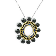 Velinda İnci Kolye - Siyah inci, lab safir ve siyah zirkon 18 ayar altın kolye (40 cm gümüş rolo zincir) #4pref2