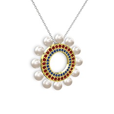 Velinda İnci Kolye - Inci, lab safir ve garnet 18 ayar altın kolye (40 cm beyaz altın rolo zincir) #4wg3b9