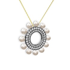 Velinda İnci Kolye - Inci, pırlanta ve swarovski 925 ayar siyah rodyum kaplama gümüş kolye (0.42 karat, 40 cm altın rolo zincir) #4yg74x