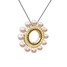 Pembe inci, garnet ve pırlanta 925 ayar altın kaplama gümüş kolye (0.2464 karat, 40 cm gümüş rolo zincir)