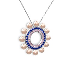Velinda İnci Kolye - Pembe inci, pembe kuvars ve lab safir 8 ayar beyaz altın kolye (40 cm beyaz altın rolo zincir) #56db4p