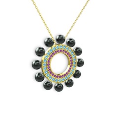 Velinda İnci Kolye - Siyah inci, ametist ve akuamarin 925 ayar altın kaplama gümüş kolye (40 cm altın rolo zincir) #65wzgs