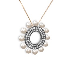 Velinda İnci Kolye - Inci, pırlanta ve swarovski 925 ayar siyah rodyum kaplama gümüş kolye (0.42 karat, 40 cm gümüş rolo zincir) #6g1voj