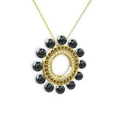 Velinda İnci Kolye - Siyah inci, swarovski ve dumanlı kuvars 925 ayar altın kaplama gümüş kolye (40 cm altın rolo zincir) #6kilir
