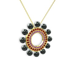 Velinda İnci Kolye - Siyah inci, ametist ve garnet 925 ayar altın kaplama gümüş kolye (40 cm altın rolo zincir) #6xl5bi