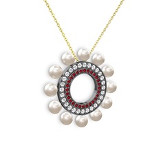 Inci, garnet ve swarovski 925 ayar siyah rodyum kaplama gümüş kolye (40 cm gümüş rolo zincir)