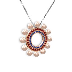 Velinda İnci Kolye - Pembe inci, lab safir ve garnet 18 ayar rose altın kolye (40 cm gümüş rolo zincir) #7cn9zc