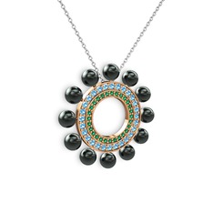 Velinda İnci Kolye - Siyah inci, yeşil kuvars ve akuamarin 14 ayar rose altın kolye (40 cm beyaz altın rolo zincir) #81nhzo