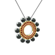 Siyah inci, rodolit garnet ve garnet 925 ayar altın kaplama gümüş kolye (40 cm gümüş rolo zincir)
