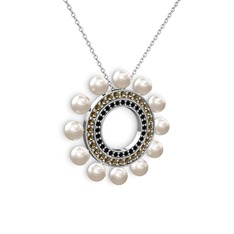 Velinda İnci Kolye - Inci, siyah zirkon ve dumanlı kuvars 14 ayar beyaz altın kolye (40 cm beyaz altın rolo zincir) #8nhgak