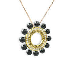 Velinda İnci Kolye - Siyah inci, dumanlı kuvars ve swarovski 18 ayar altın kolye (40 cm rose altın rolo zincir) #8oz6hn