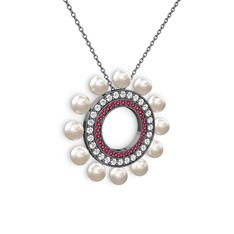 Velinda İnci Kolye - Inci, rodolit garnet ve swarovski 925 ayar siyah rodyum kaplama gümüş kolye (40 cm gümüş rolo zincir) #8zkkxq