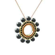 Velinda İnci Kolye - Siyah inci, garnet ve siyah zirkon 14 ayar altın kolye (40 cm rose altın rolo zincir) #97kku4