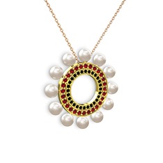Velinda İnci Kolye - Inci, siyah zirkon ve garnet 8 ayar altın kolye (40 cm rose altın rolo zincir) #a4wqv9